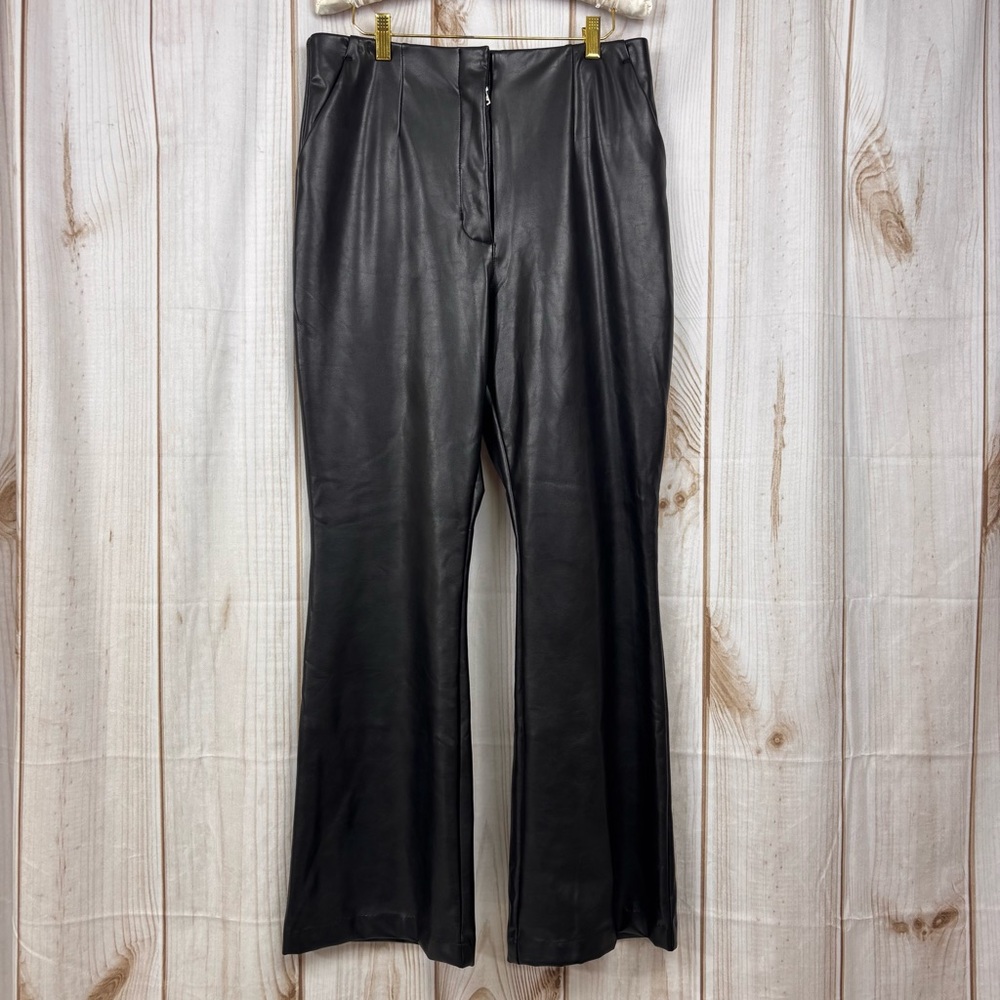 Abercrombie & Fitch Vegan Leather High Rise Wide Flare Moto Pants Black Size 12